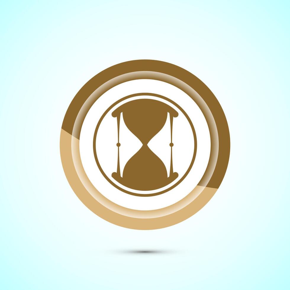 Sand clock icon design illustration. Hourglass symbol, Time measuring sign, Gold color button design vector