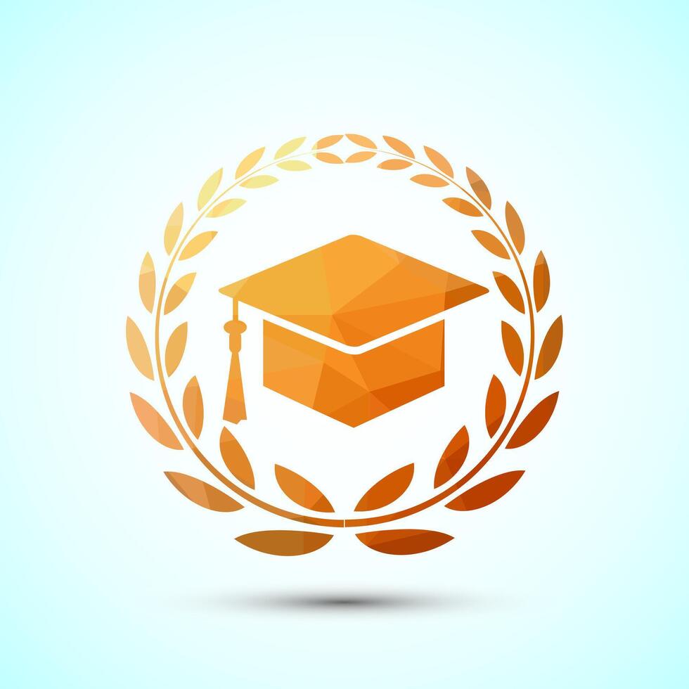 Graduation hat icon design illustration, academic cap icon for apps and websites. Low poly style vector