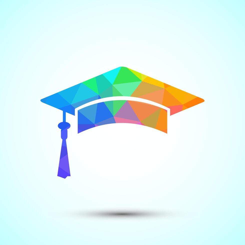 Graduation hat icon, academic cap icon for apps and websites. Low poly vector