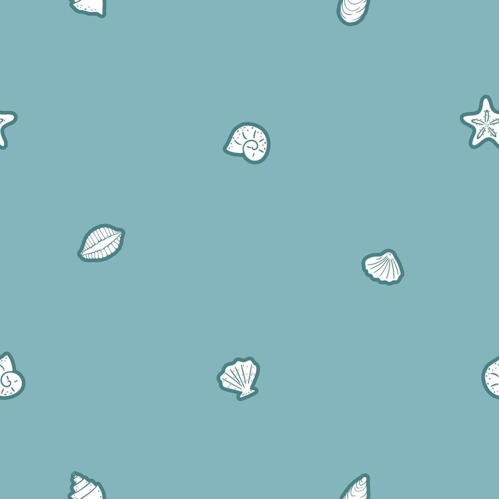 Simple seamless blue pattern with seashells vector