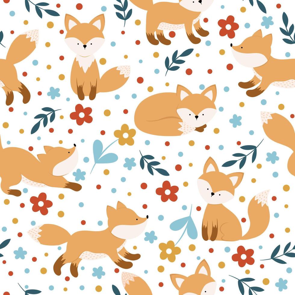 Foxes seamless pattern. Print for kids clothes vector
