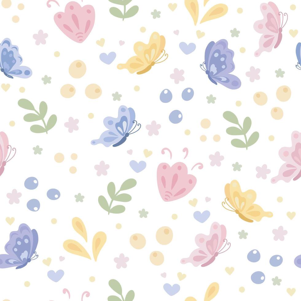 Seamless pattern with butterfly, leaves and flowers vector