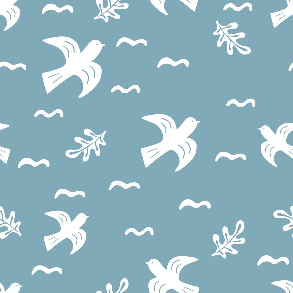 Summer seamless pattern with bird and leaves. Print for textile and fabric vector