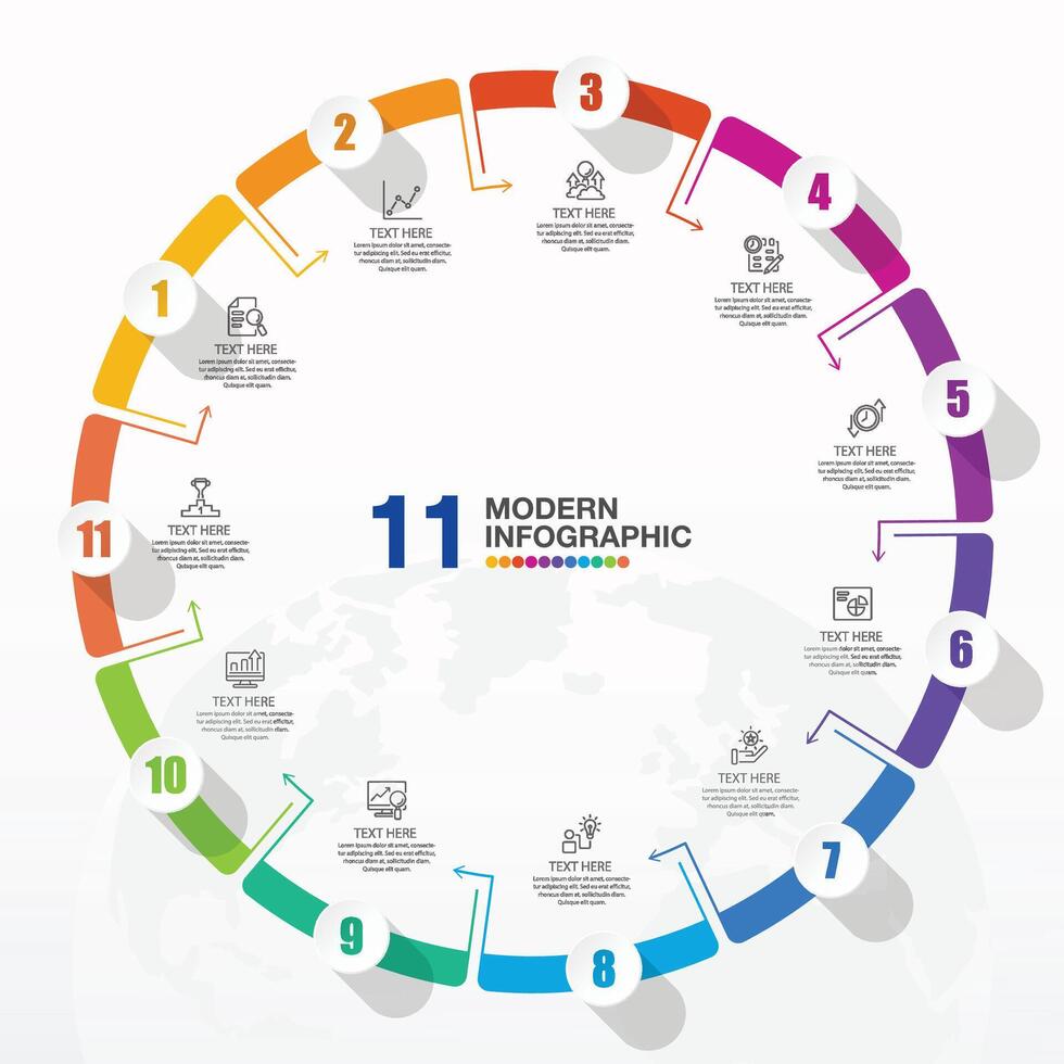 Infographic with 11 steps and icons. vector