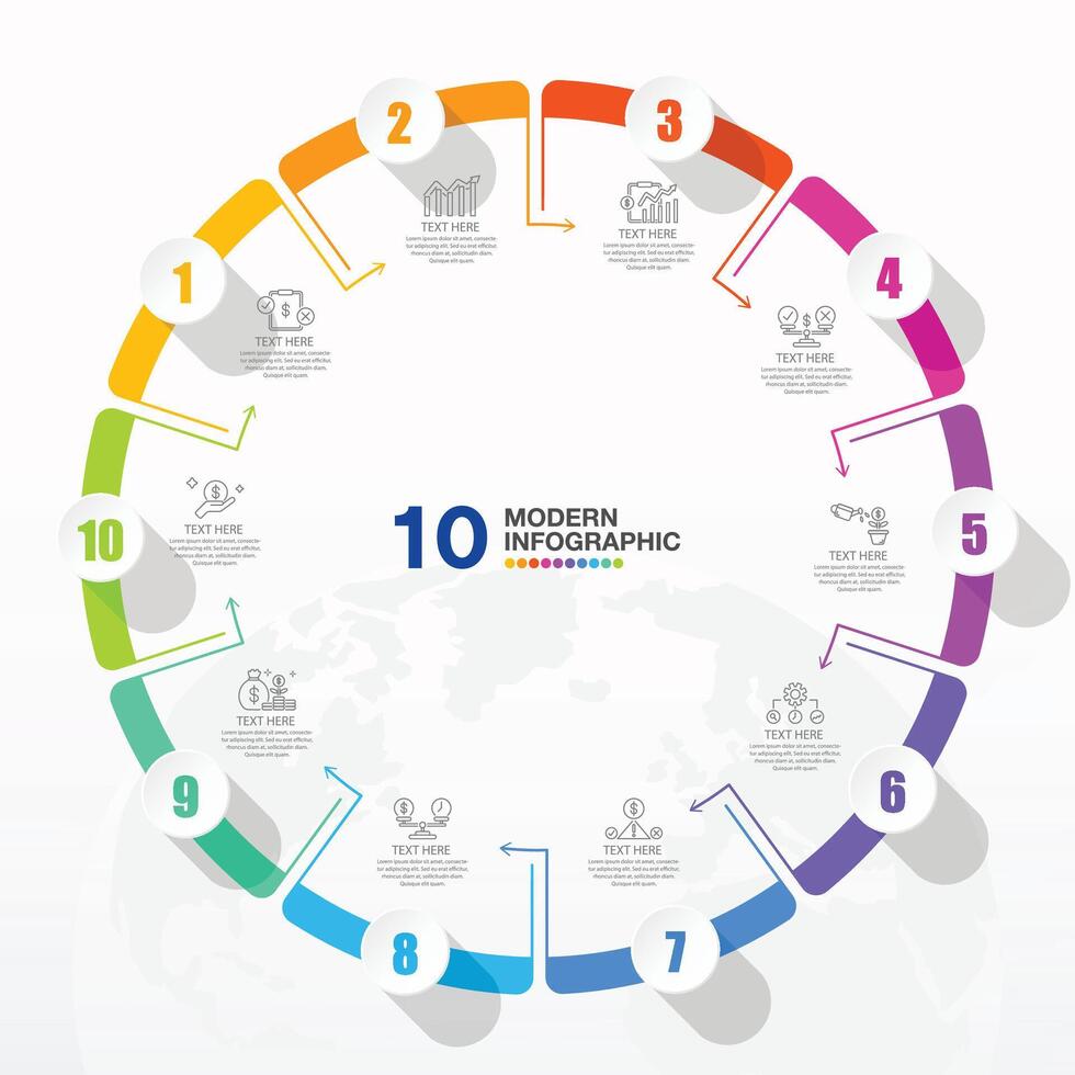 Infographic with 10 steps and icons. vector