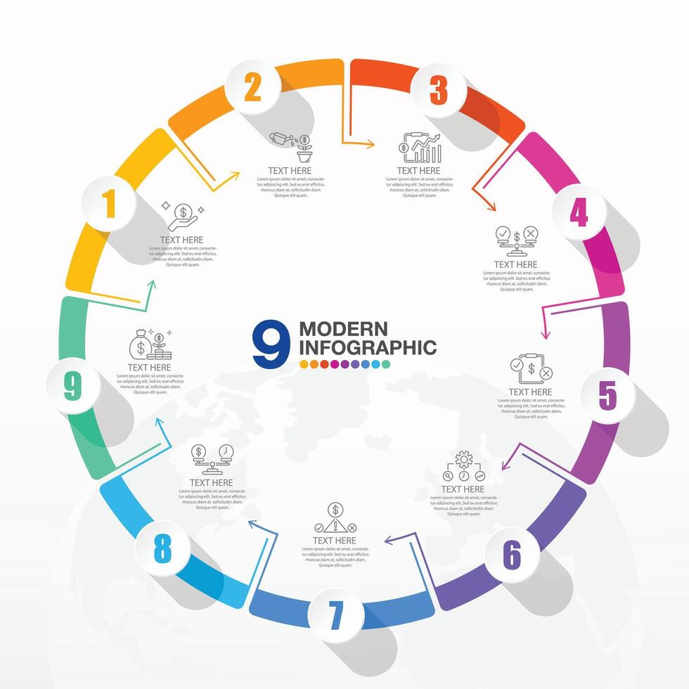 Infographic with 9 steps and icons. vector