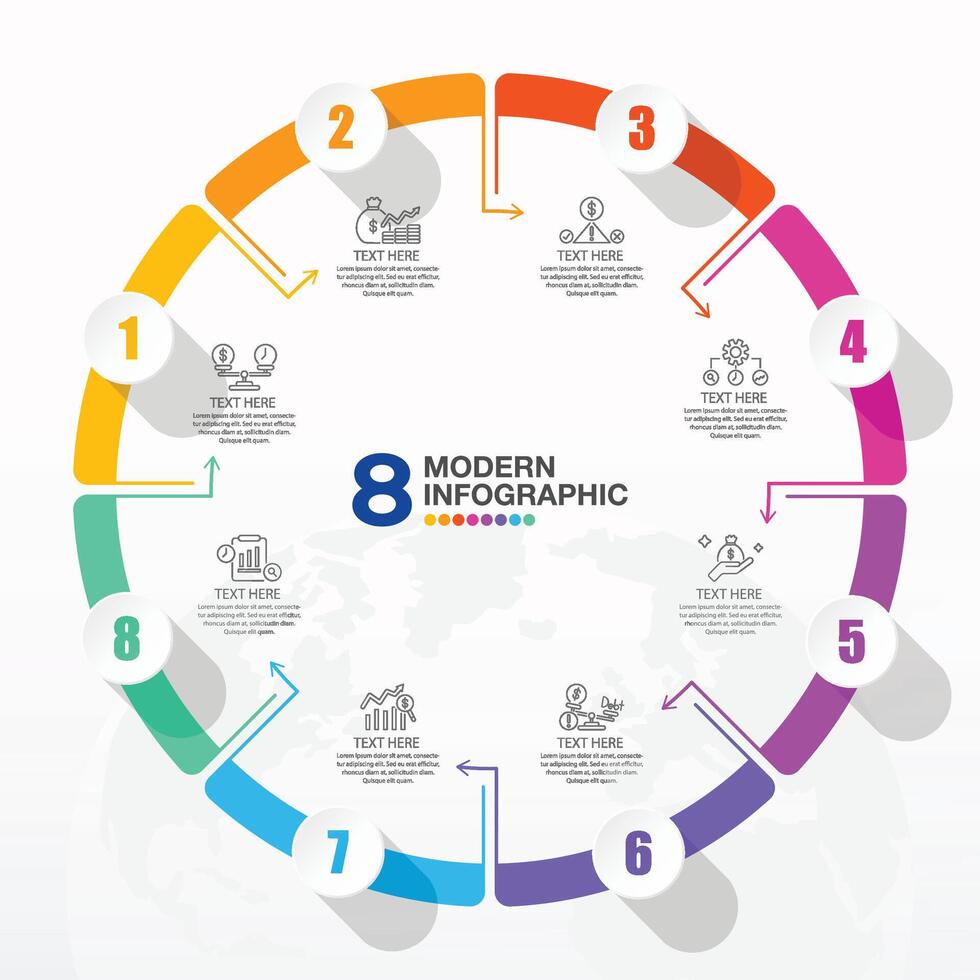Infographic with 8 steps and icons. vector