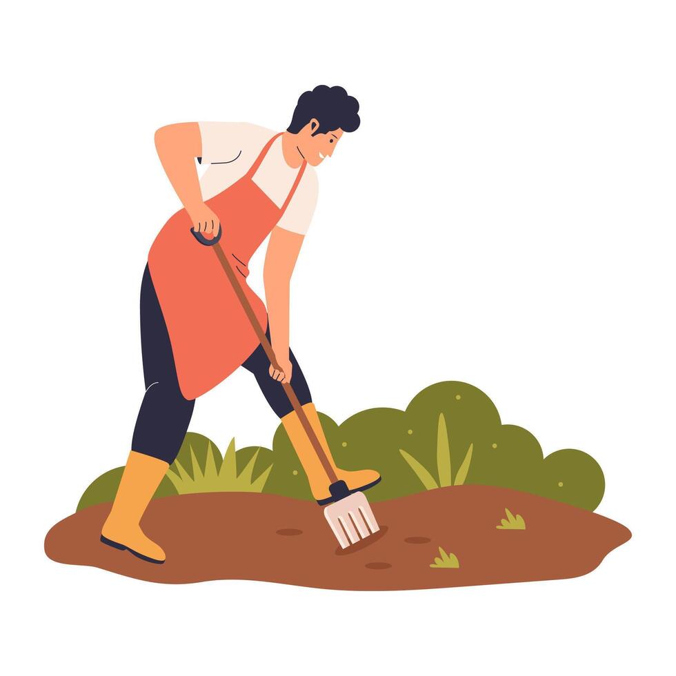 Illustration of Farmer Digging Ground in Garden vector