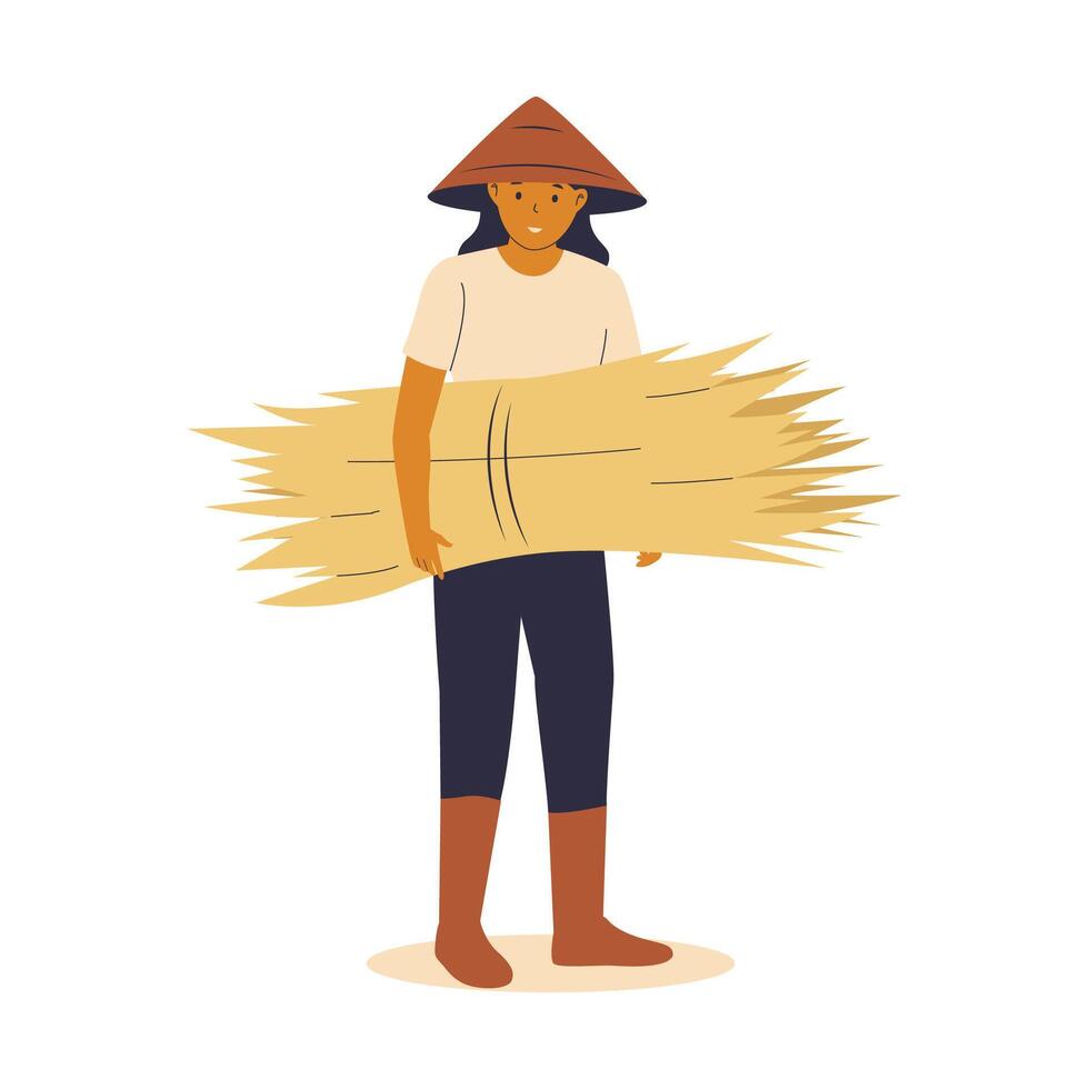 Illustration of a Farmer Carrying Grass Bundles vector