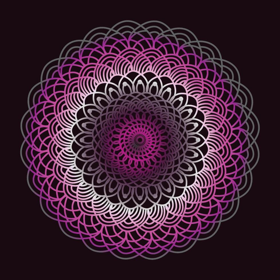 Abstract spiral minimalist ornate style mandala in dark purple background. vector