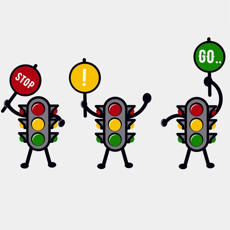Three traffic lights with people holding signs vector
