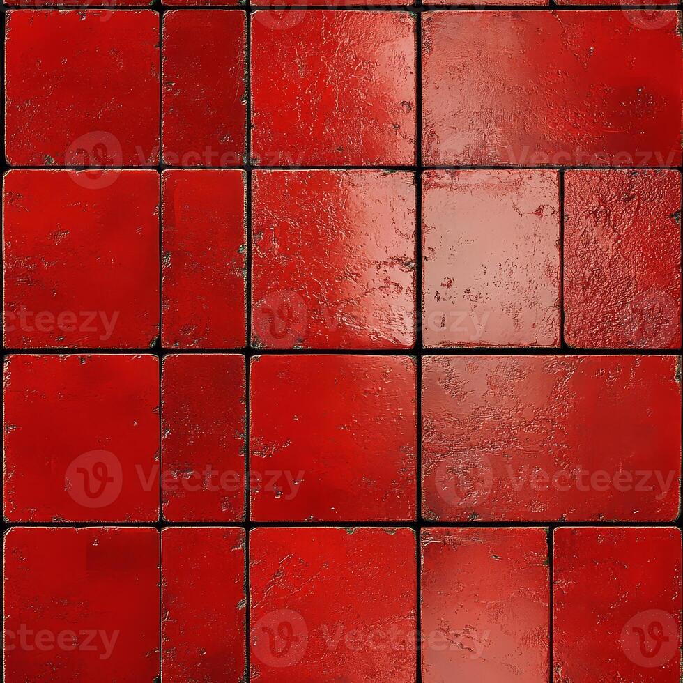 Close-Up of Worn Red Tiled Surface photo