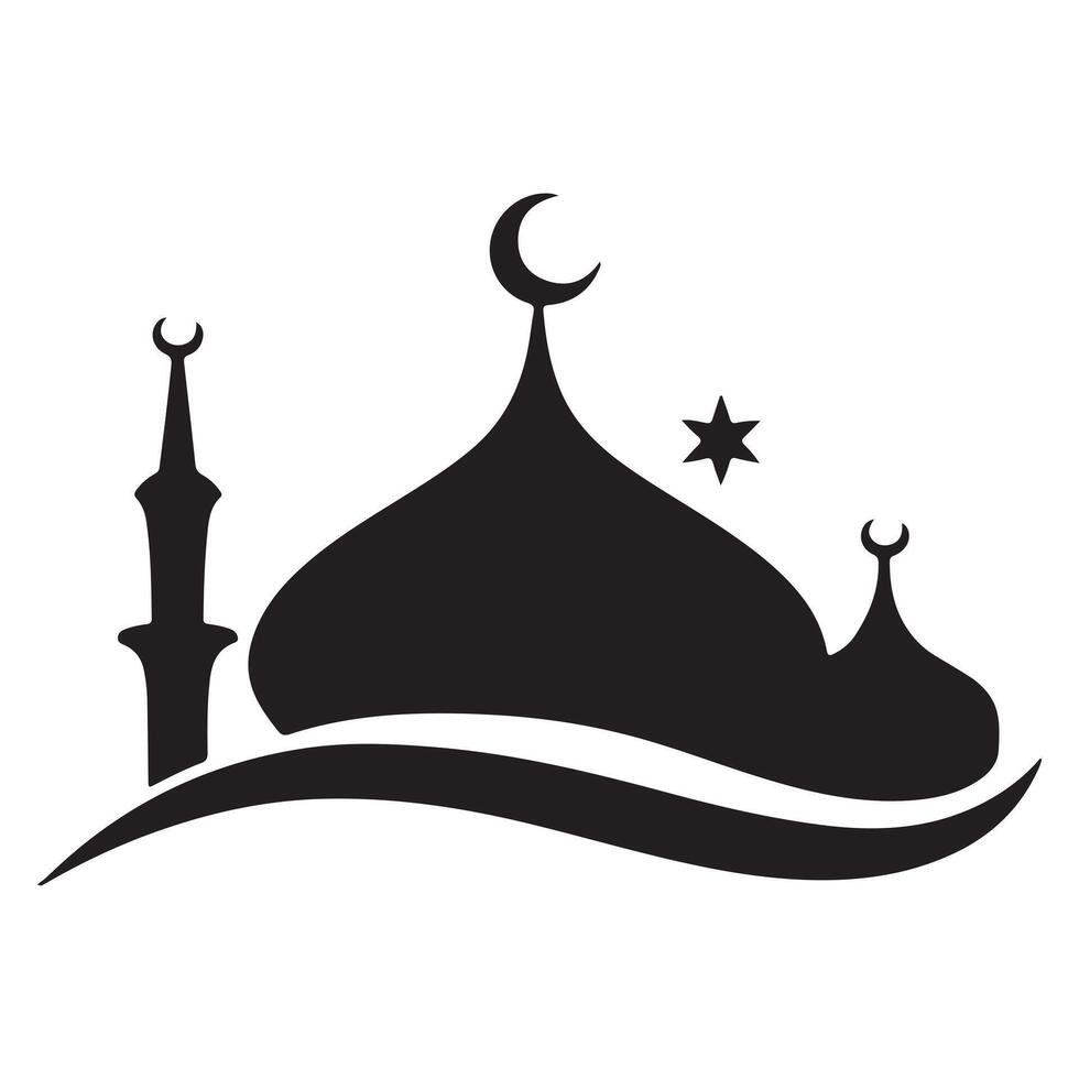 Silhouette of Islamic Mosque Moon And Stars For Logo Elements vector