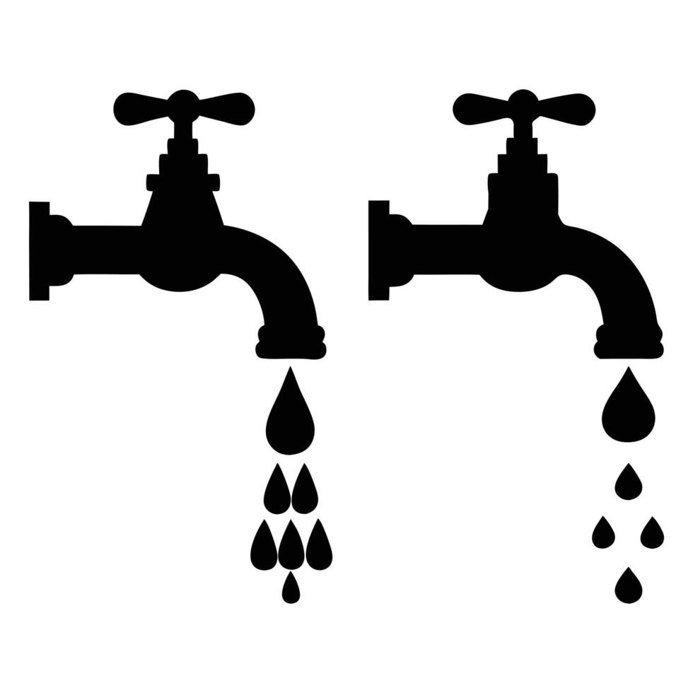 Water Tap icons Black White Silhouette Styles vector