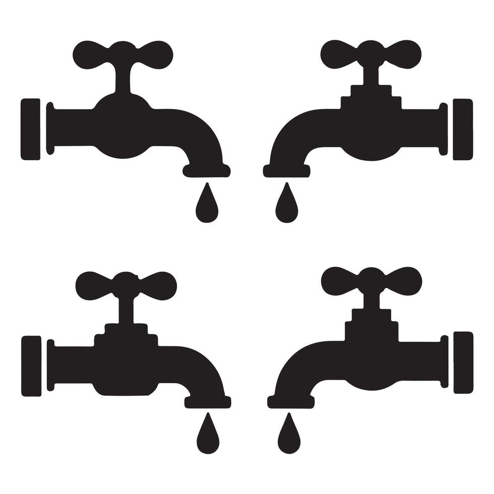 illustration Water Tap icons Black White Silhouette Set vector