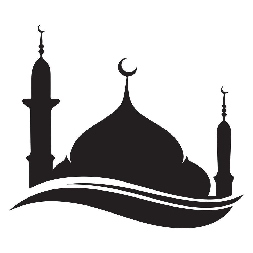 Silhouette of Islamic Mosque Moon And Star For Logo Elements vector