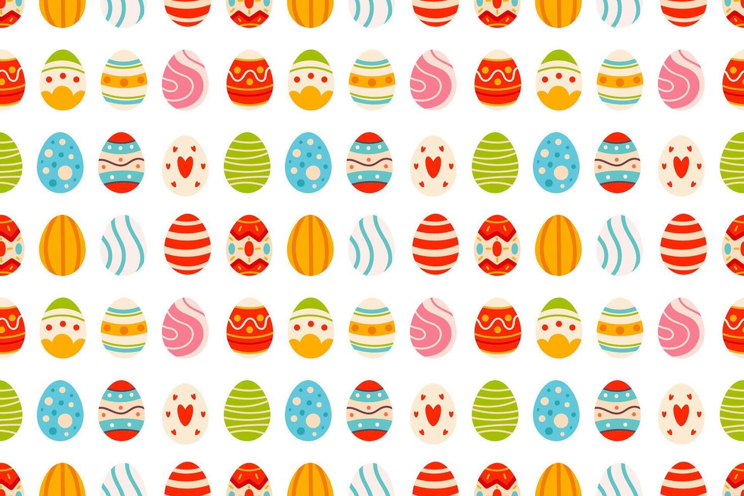 A seamless pattern of various Easter eggs with different decorations and colors. Perfect for festive backgrounds and designs. vector
