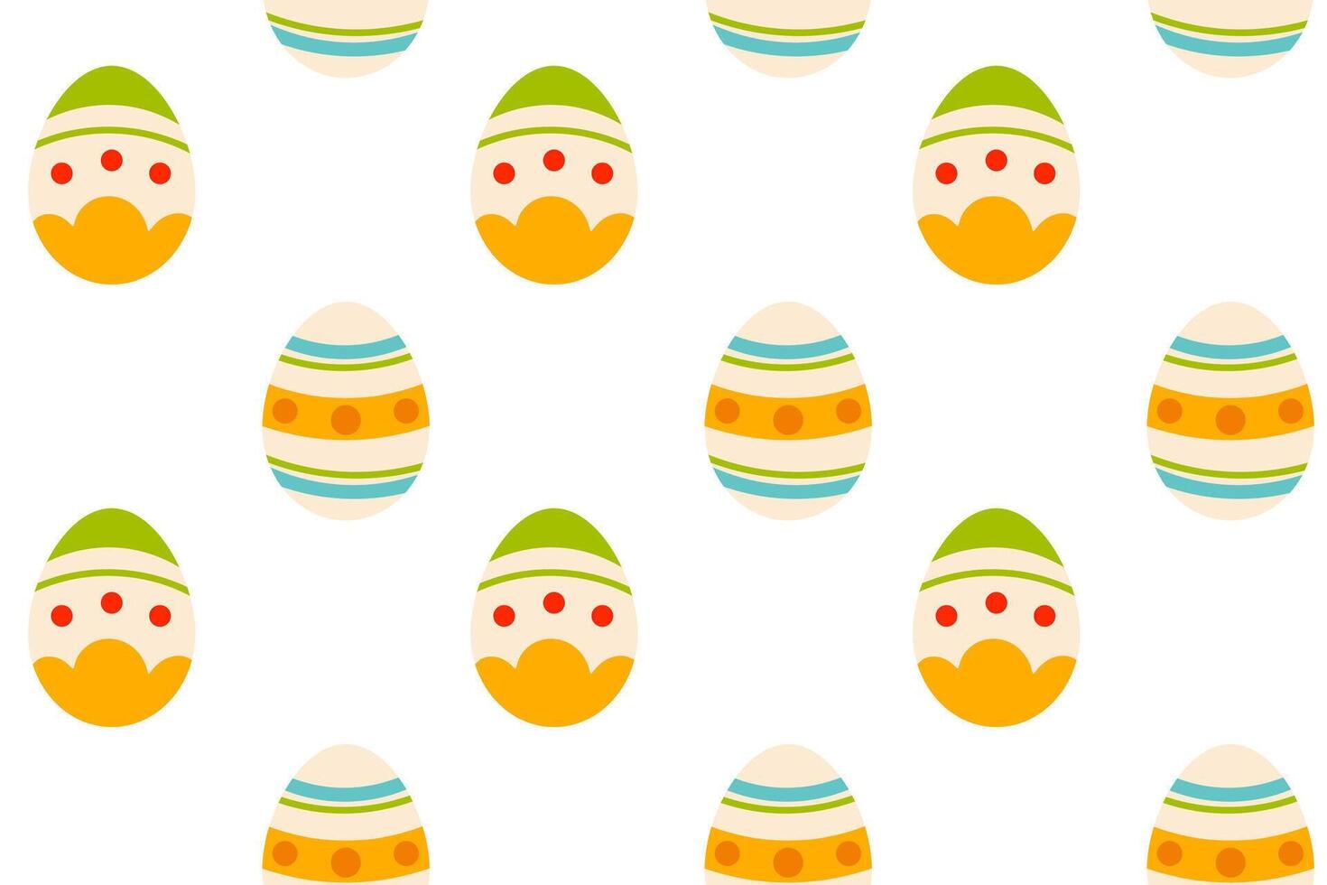 A seamless pattern with cute Easter egg with colorful shells on a white background. Perfect for festive decorations, packaging, and children's textiles. vector