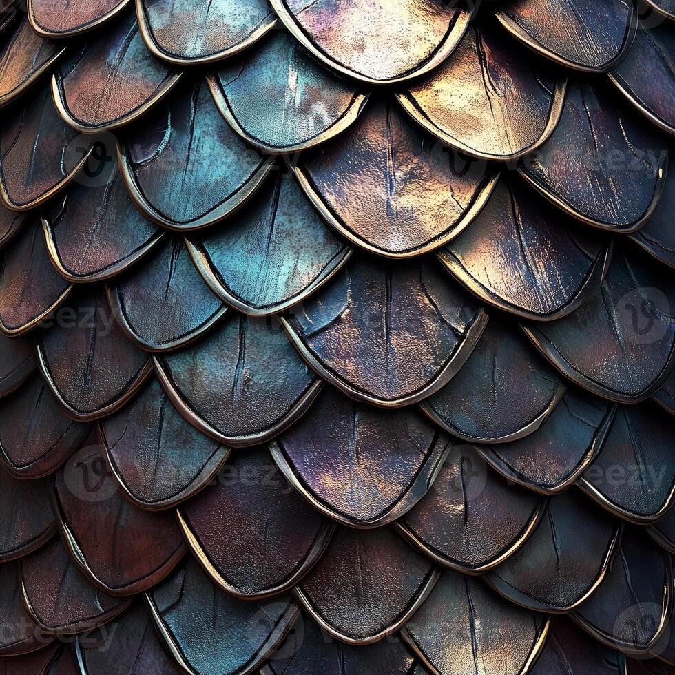 Iridescent Dark Dragon Scales Close-Up Pattern photo