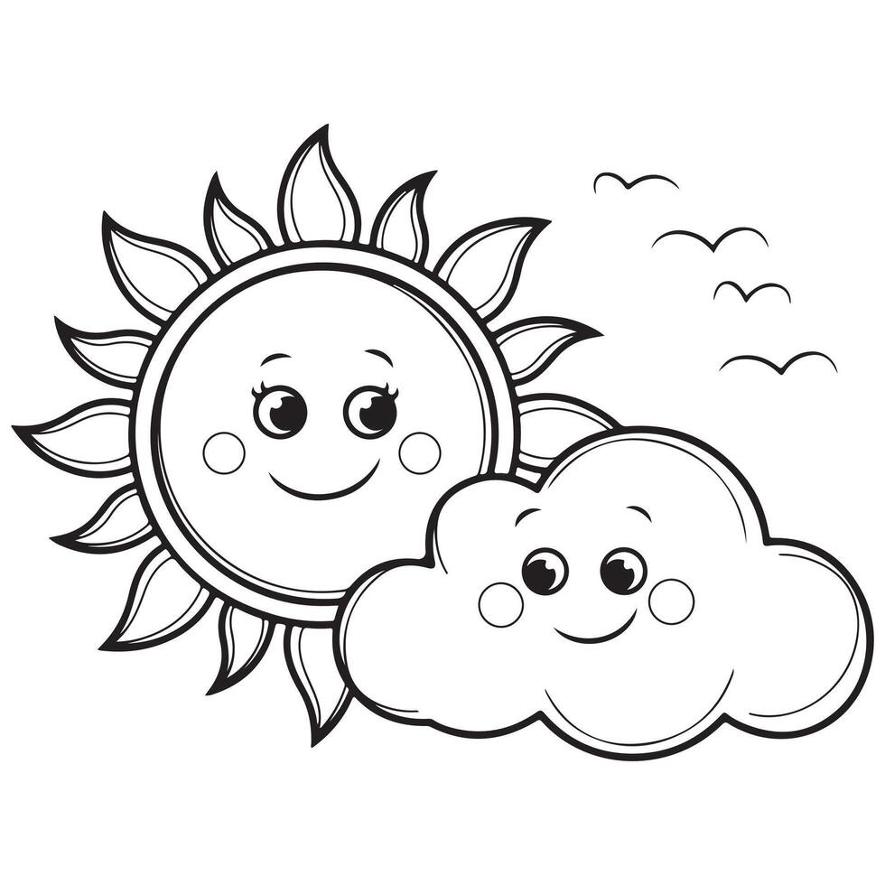 Cute Sun and Cloud Coloring Page for Kids vector
