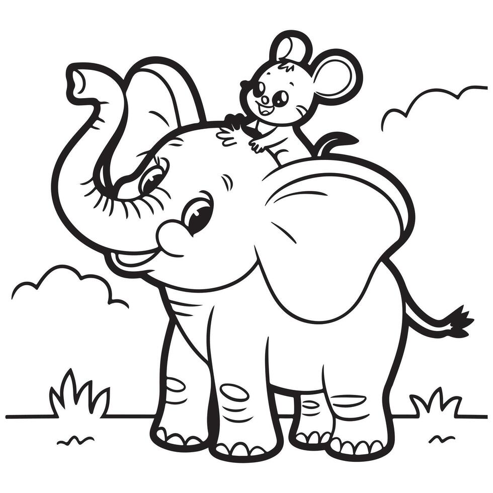 Elephant Playing Coloring Page for Kids vector