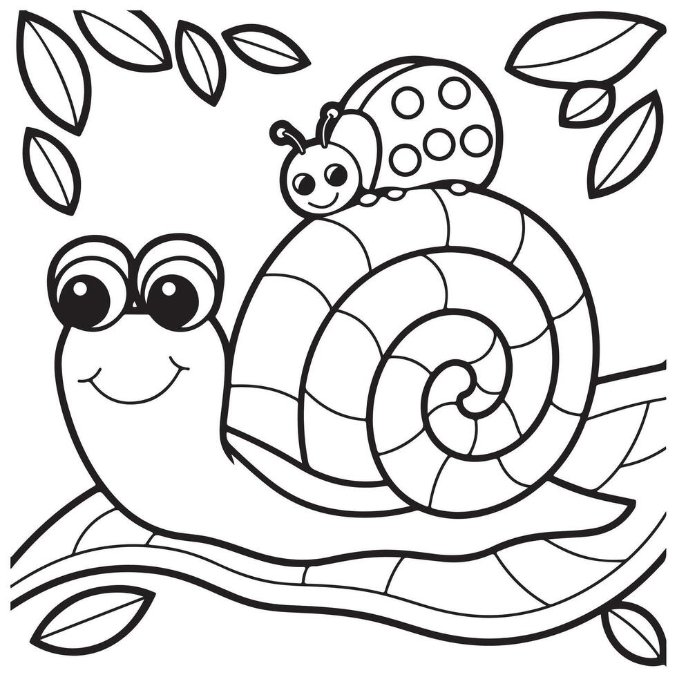 Happy Snail and Leaf Coloring Page vector