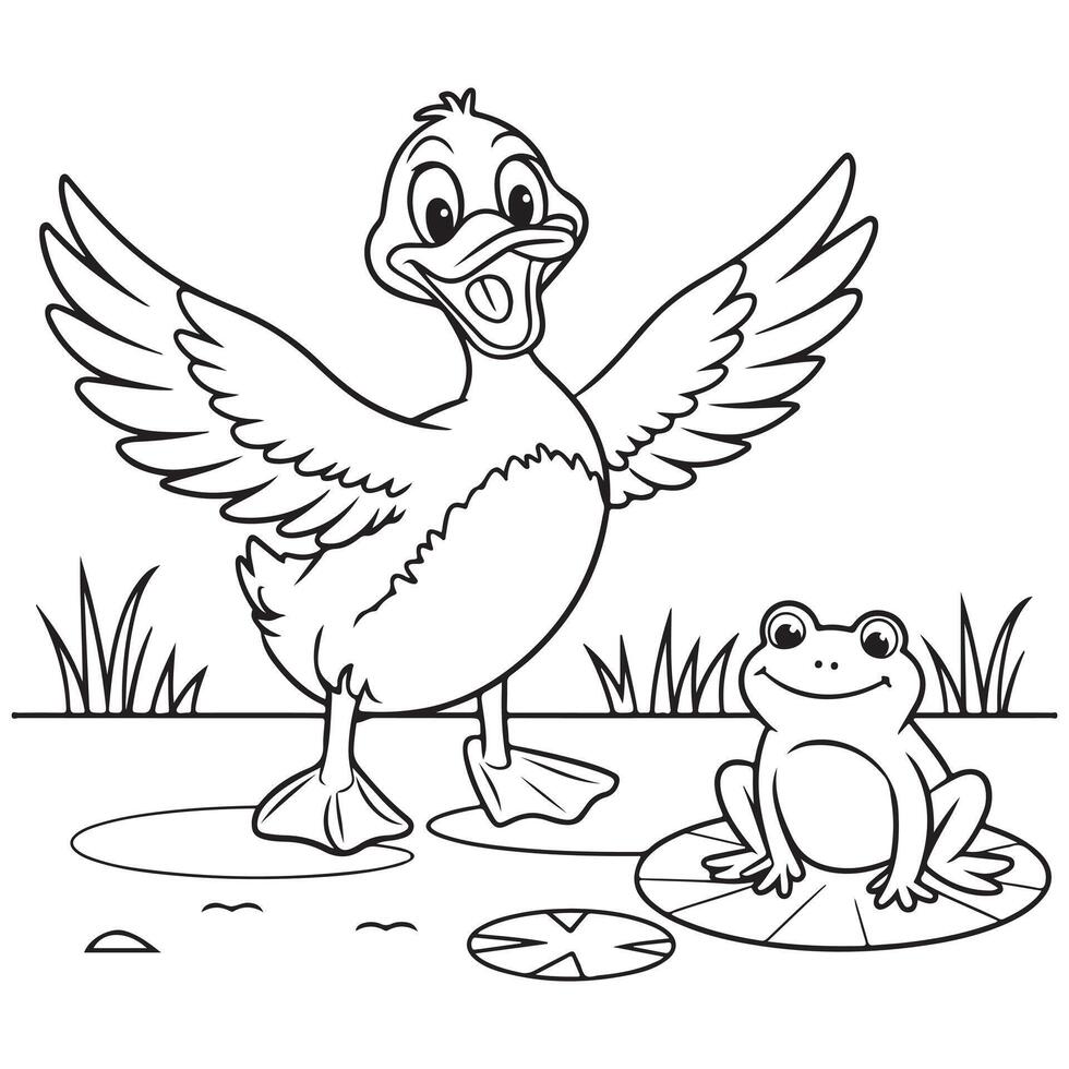 Duck and Frog Coloring Page vector