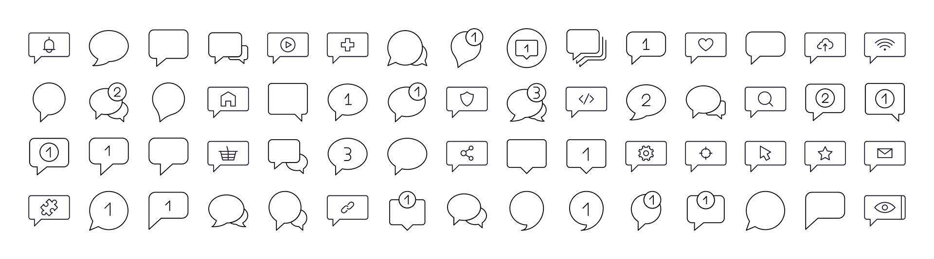 Various Speech Bubbles Line Icon Bundle. Outline Signs for Graphic and Web Design, Apps, Adverts, Various Cards vector