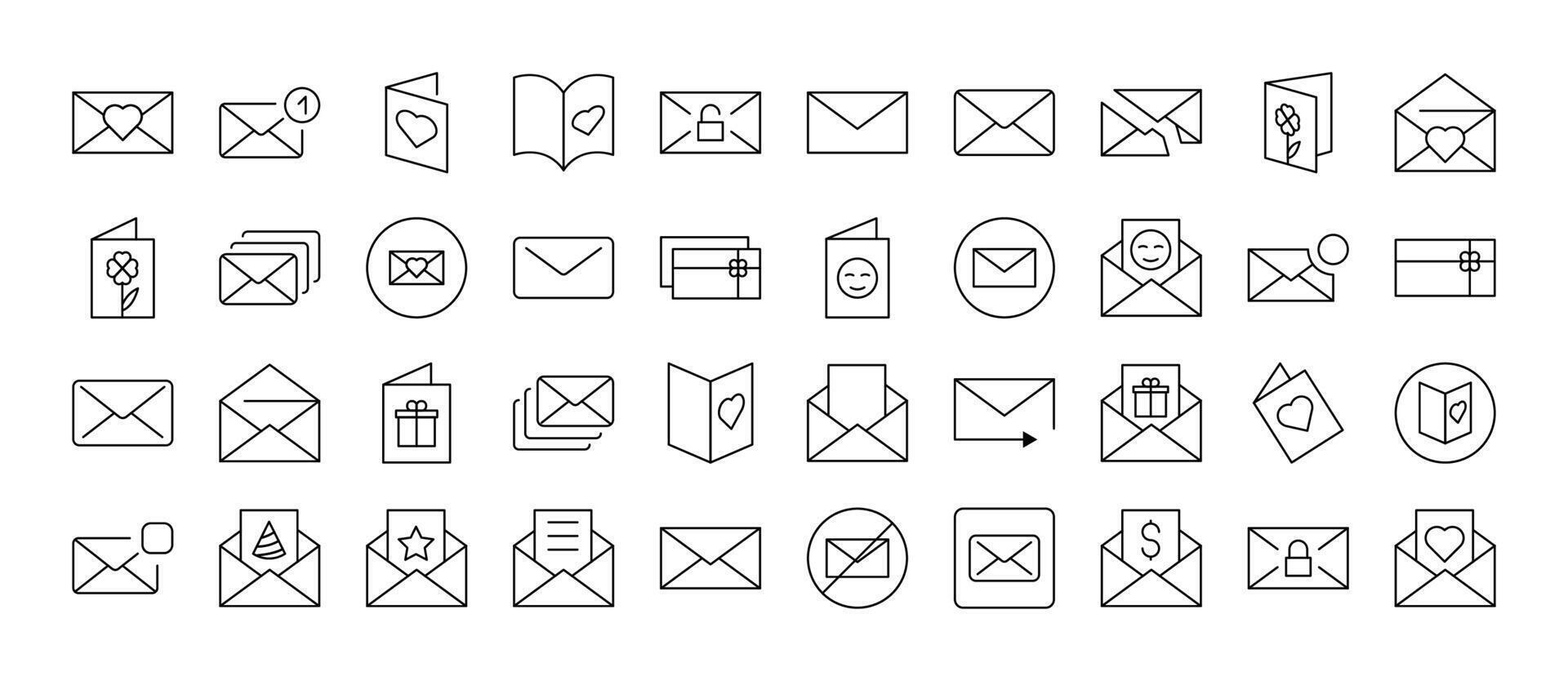 Envelope, Mail, Post Line Icon Bundle. Outline Signs for Graphic and Web Design, Apps, Adverts, Various Cards vector