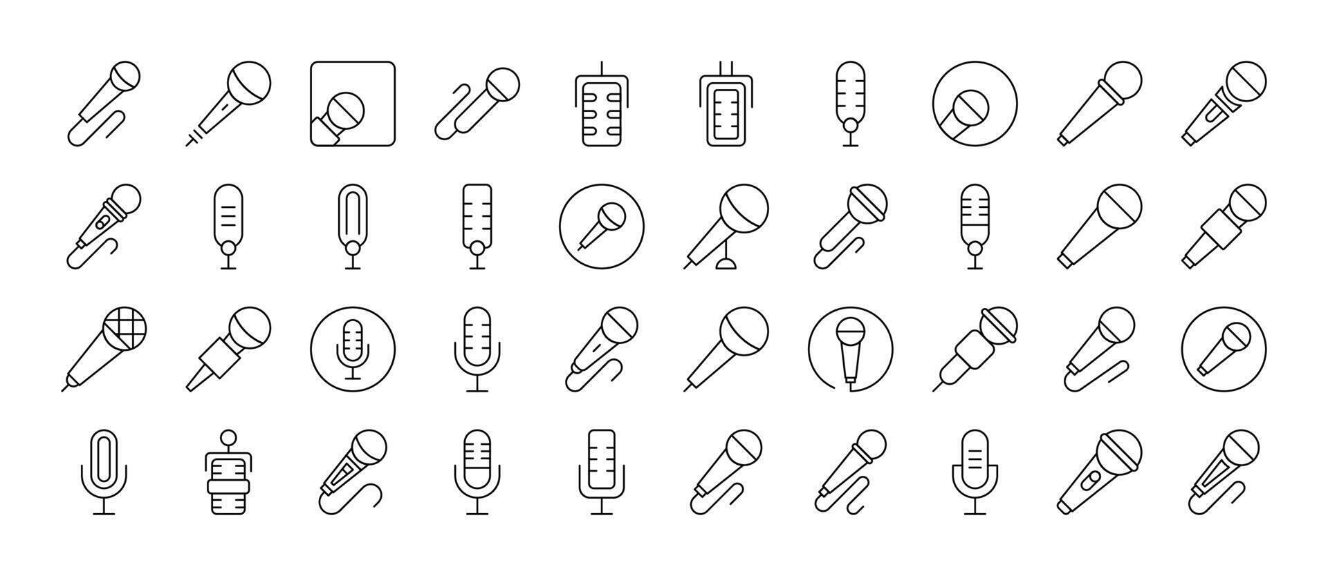 Pack of Microphone Related Line Icons. Outline Signs for Graphic and Web Design, Apps, Adverts, Various Cards vector