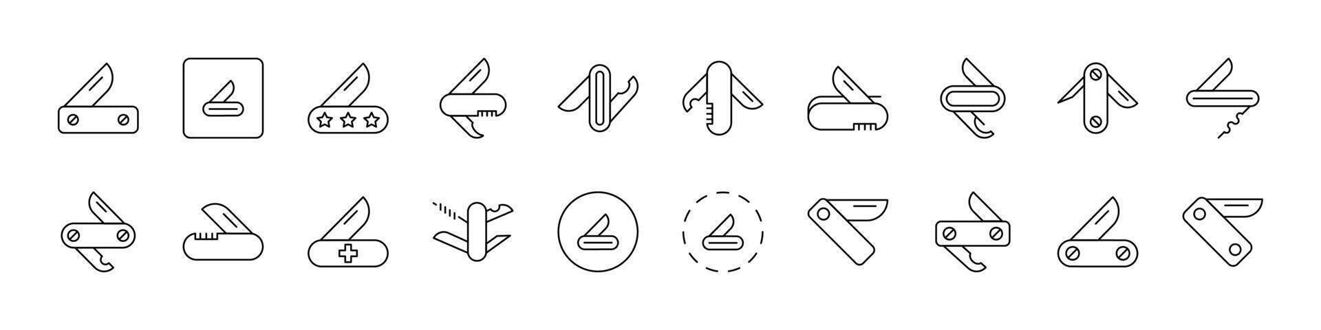 Camping Line Icon Bundle. Folding Knife Outline Signs for Graphic and Web Design, Apps, Adverts, Various Cards vector