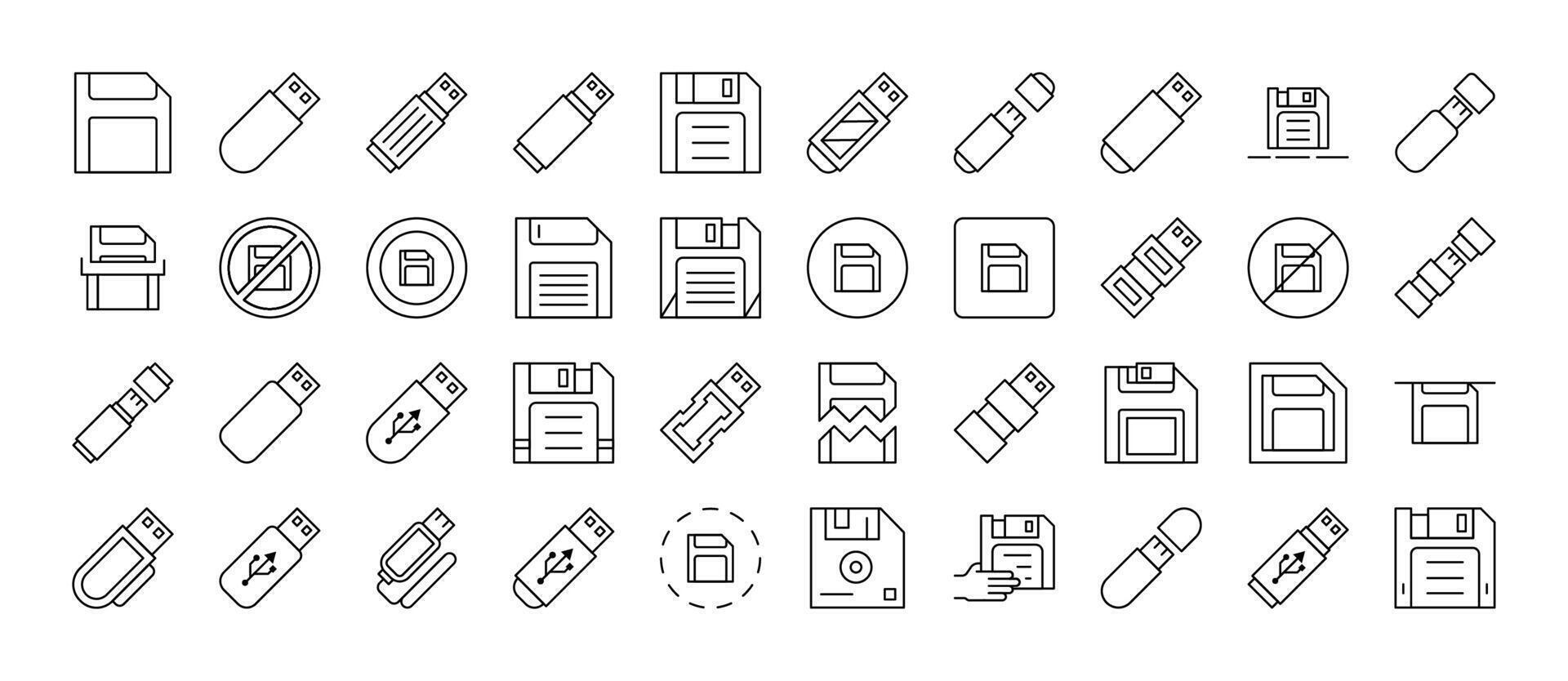 Flash Card USB Minimalistic Outline Style Icons for Design, Cards, Apps, Social Networks vector