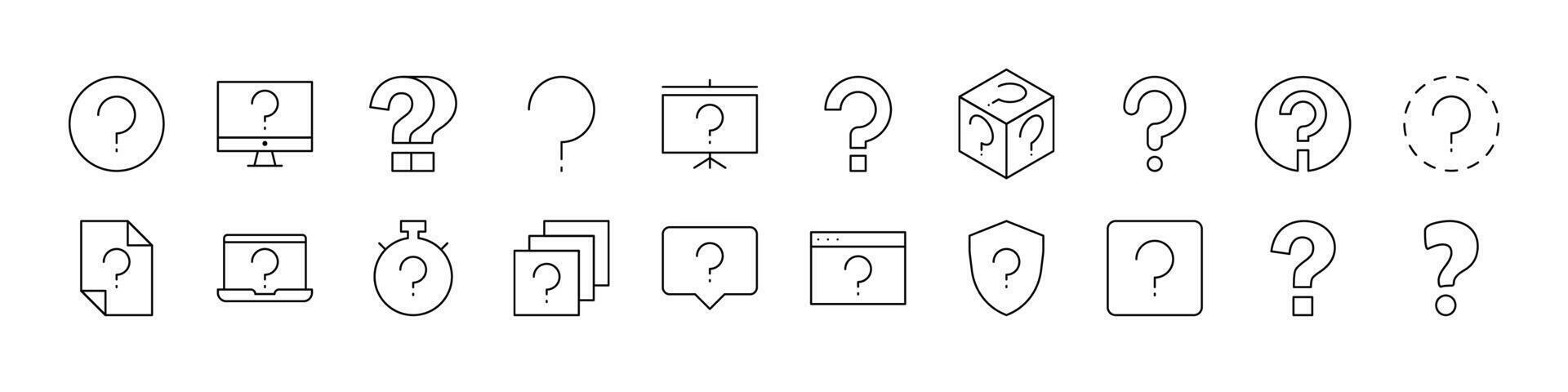 Question Line Icon Bundle. Outline Signs for Graphic and Web Design, Apps, Adverts, Various Cards vector