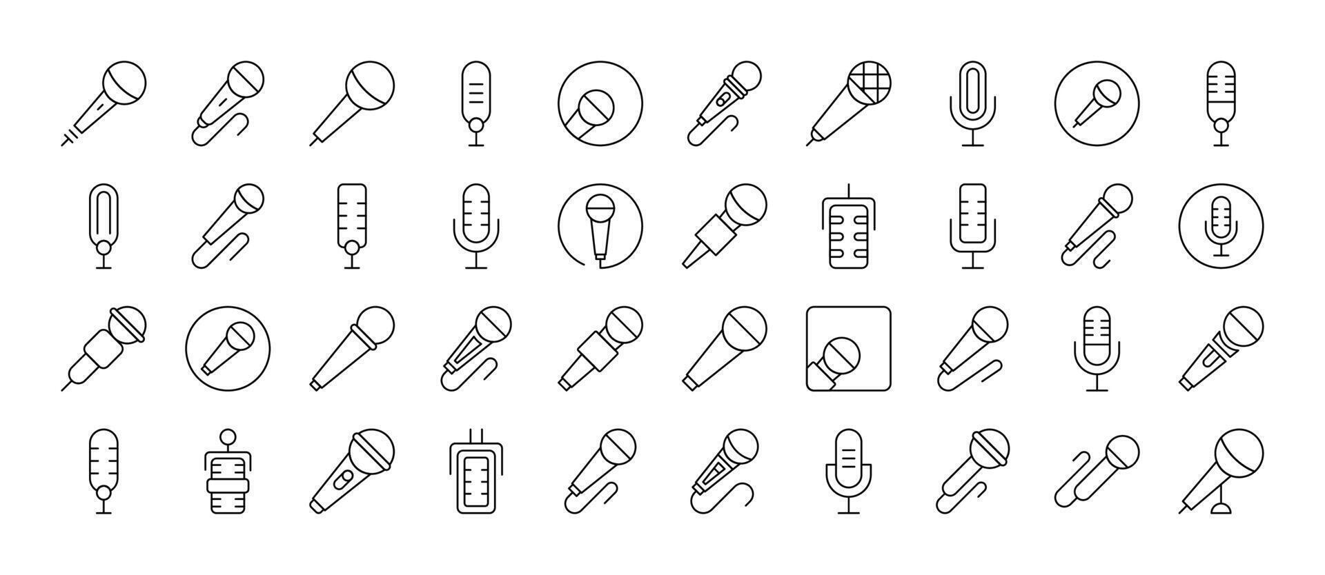 Microphone Thin Line Icon Set. Outline Signs for Graphic and Web Design, Apps, Adverts, Various Cards vector