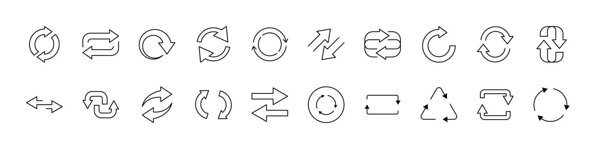 Arrow Round Line Icon Pack. Outline Signs for Graphic and Web Design, Apps, Adverts, Various Cards vector