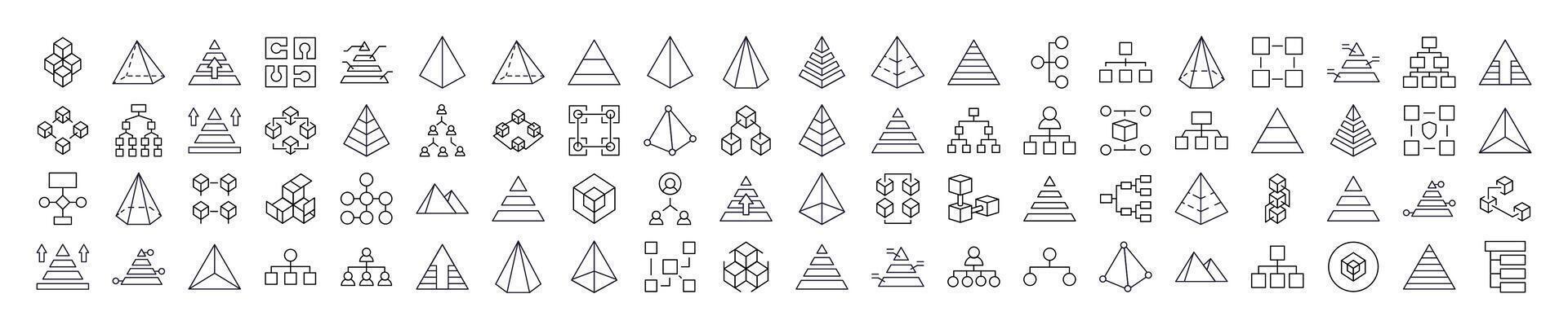 Pyramid, Hierarchy, Cubes Line Icon Pack. Outline Signs for Graphic and Web Design, Apps, Adverts, Various Cards vector