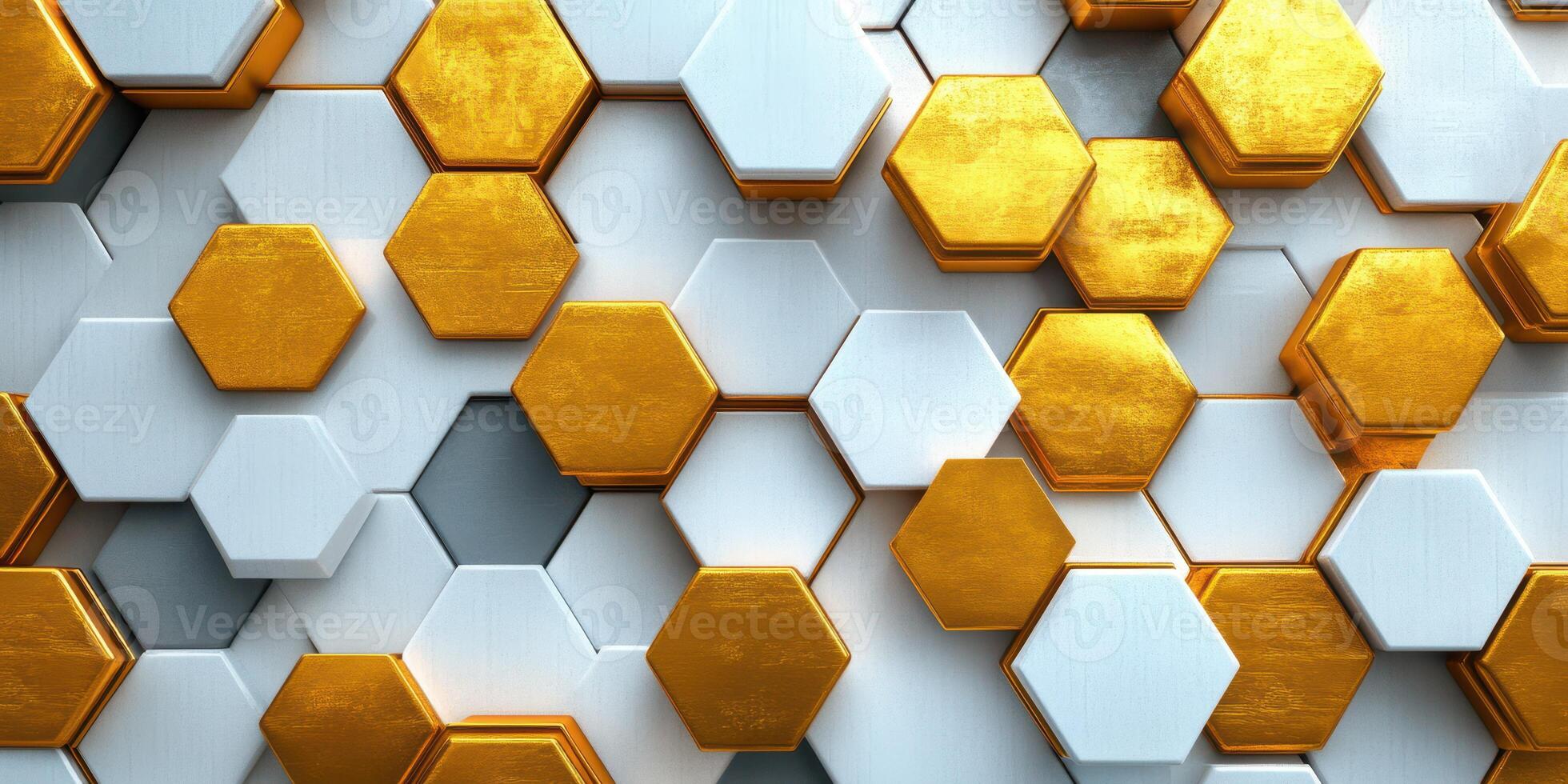 Geometric pattern featuring golden and white hexagons in a modern design environment photo