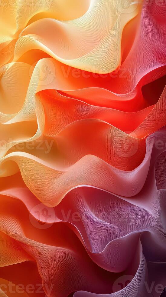 Abstract waves of colorful fabric create a vibrant texture resembling flowing silk in sunset hues photo