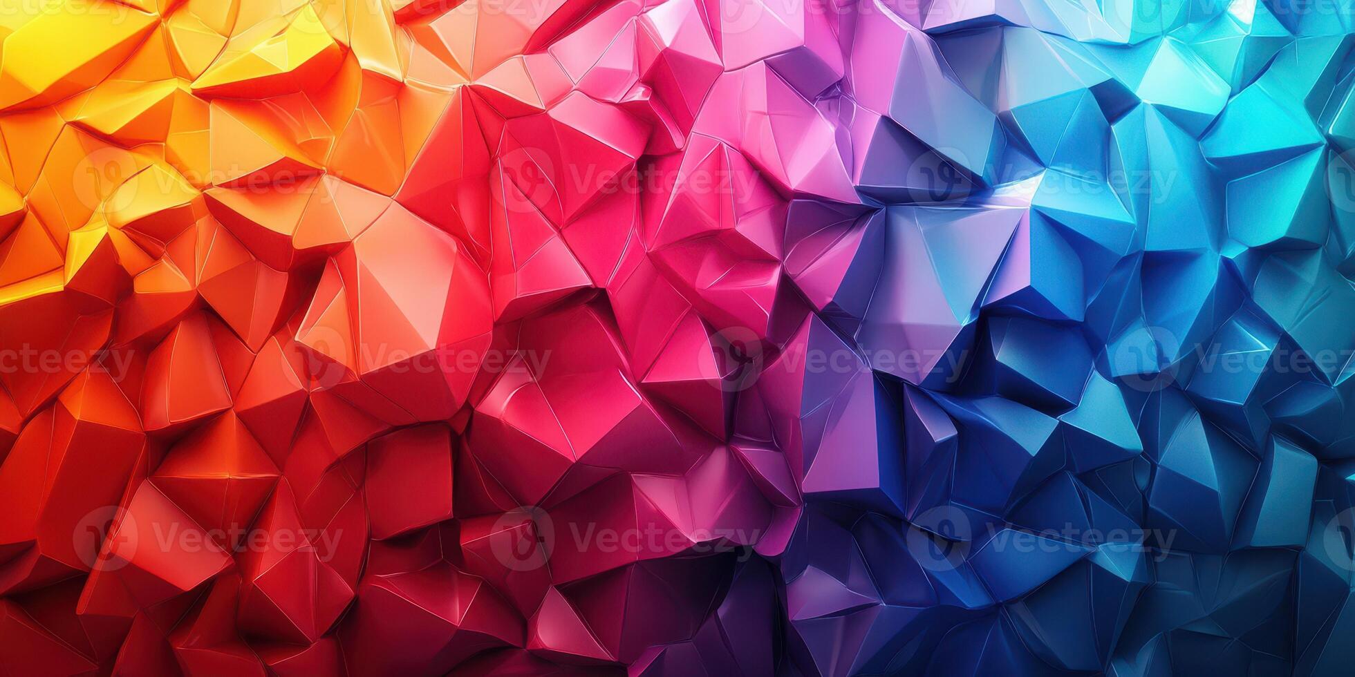 Vibrant geometric pattern showcasing a gradient from red to blue created with 3D shapes and textures photo