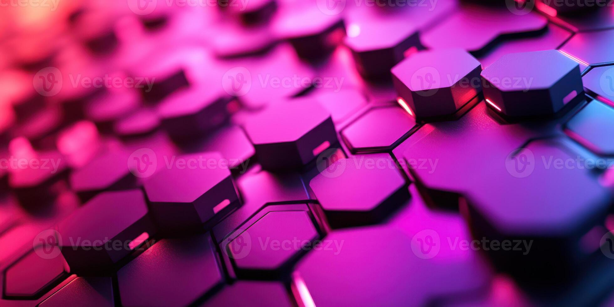 Intricate hexagonal pattern illuminated in vibrant pink and purple hues showcases modern design aesthetics photo