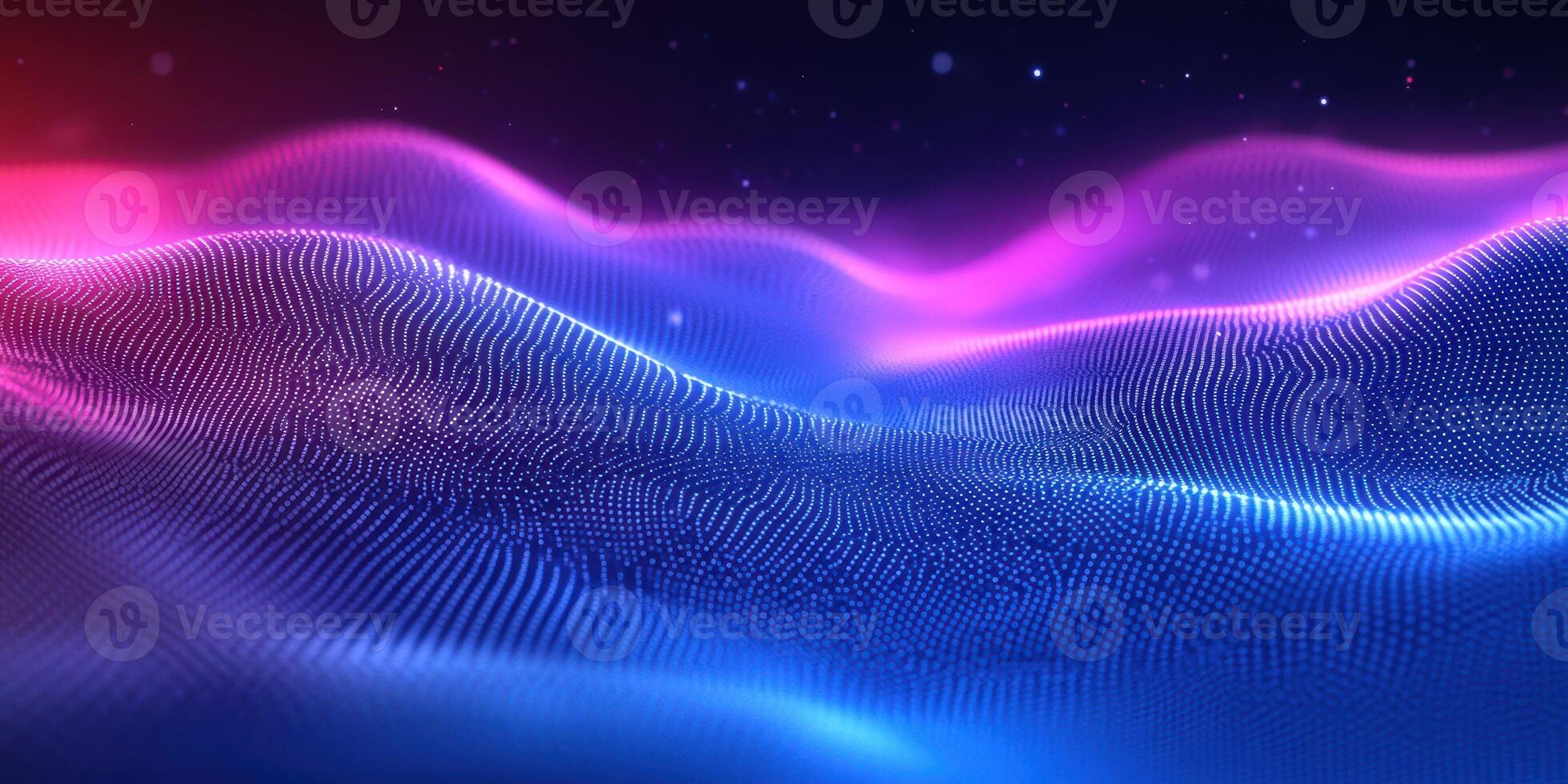 Vibrant wave patterns in digital landscape with glowing colors at nighttime photo