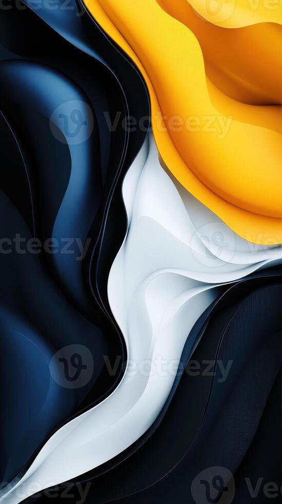 Bold abstract waves of color in a fluid design showcasing yellow, white, and black tones in contemporary art form photo