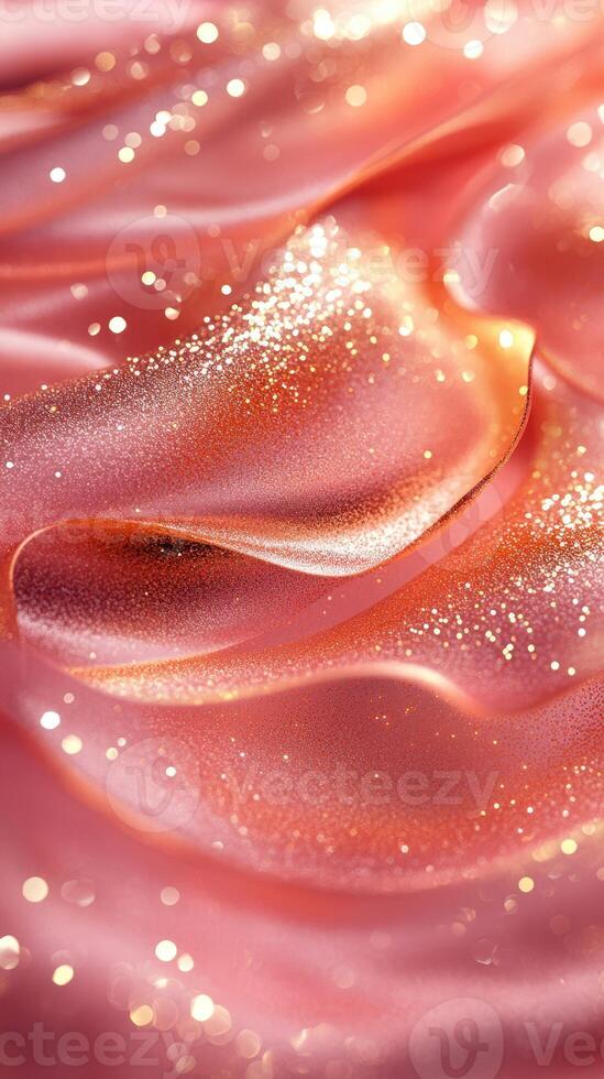 Shimmering pink fabric with sparkles glistening under soft light captures elegance and beauty photo