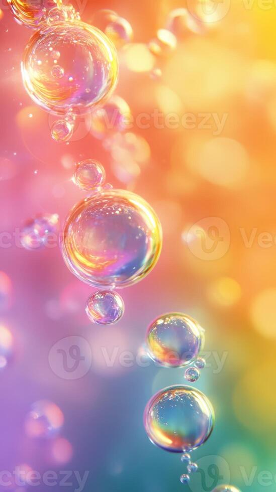 Colorful bubbles float against a vibrant background of soft pastel shades creating a playful atmosphere photo