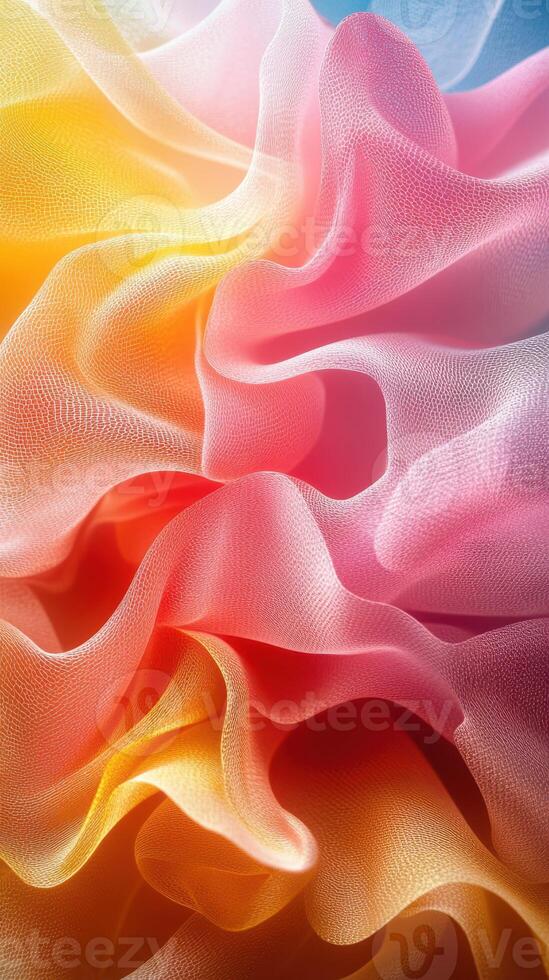 Colorful abstract fabric waves flowing together with soft gradients in shades of pink, orange, and yellow photo