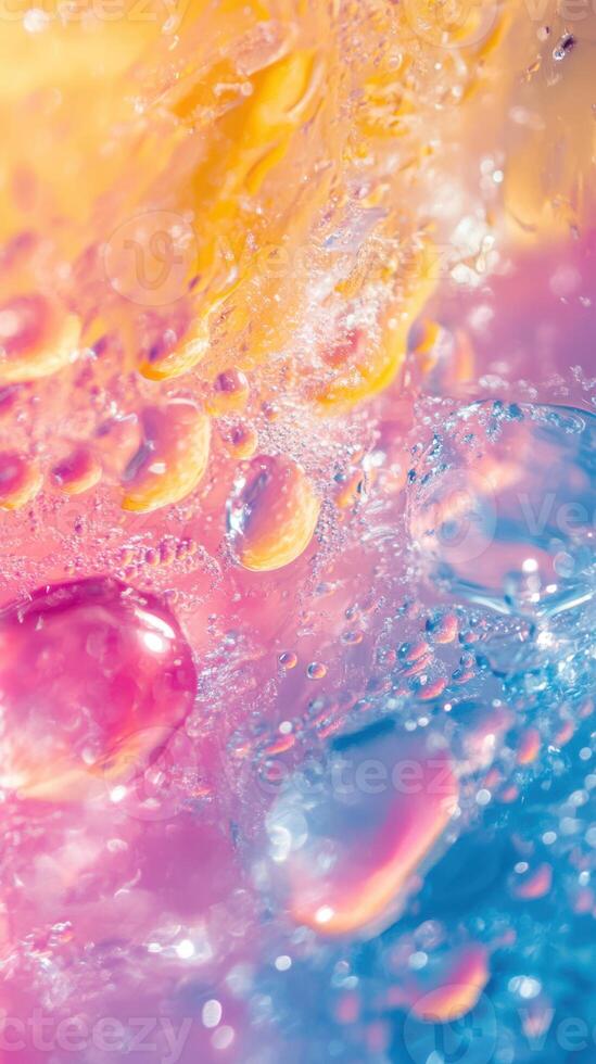 Vibrant bubbles and shimmering droplets create a stunning abstract design in colorful liquid photo
