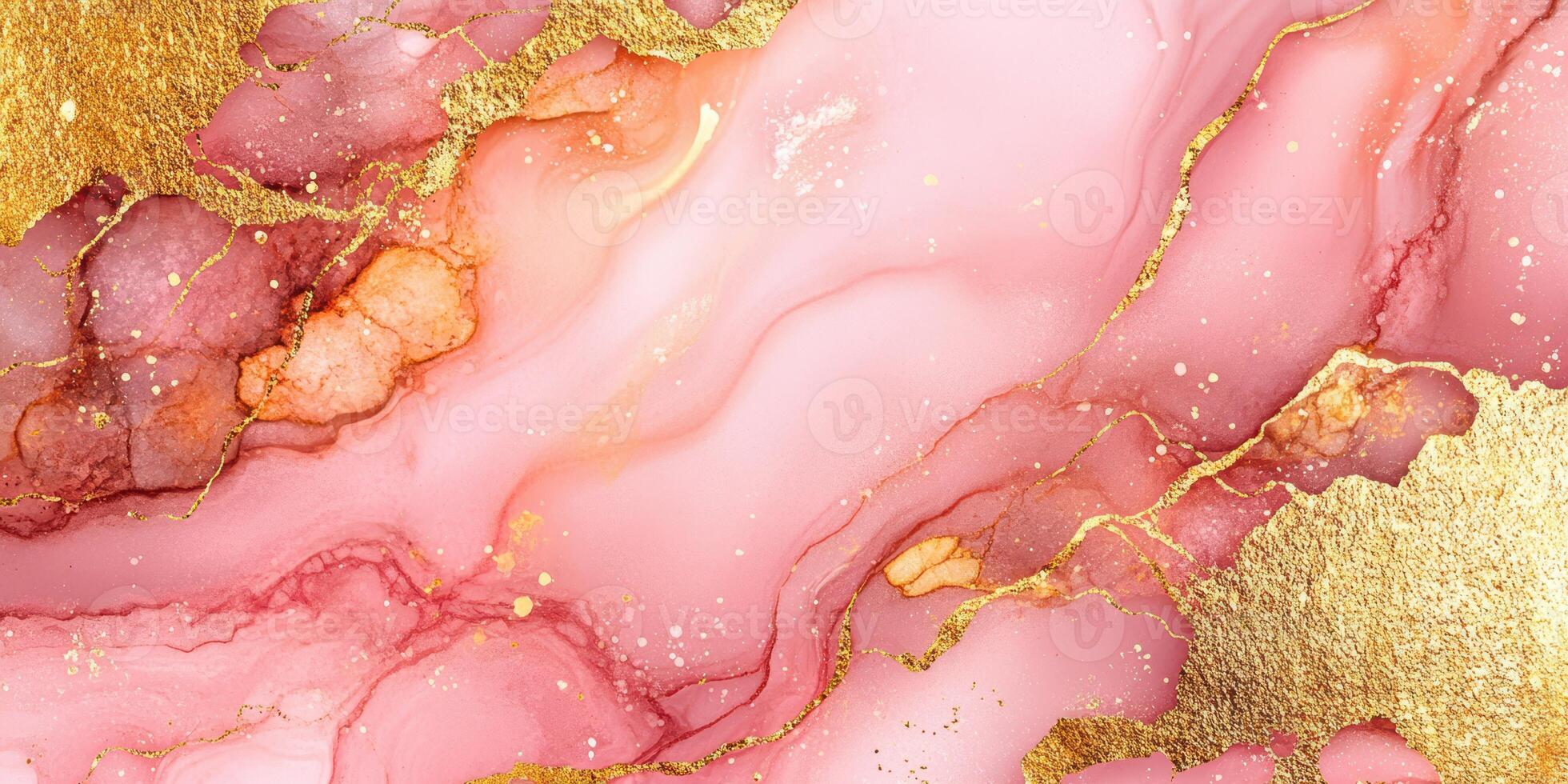 Abstract pink and gold marble texture with fluid shapes and shimmering accents in a harmonious design photo