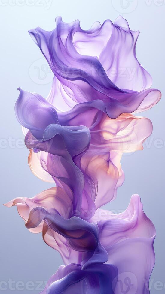 Ethereal purple fabric swirling gracefully in elegant flow against a soft background photo