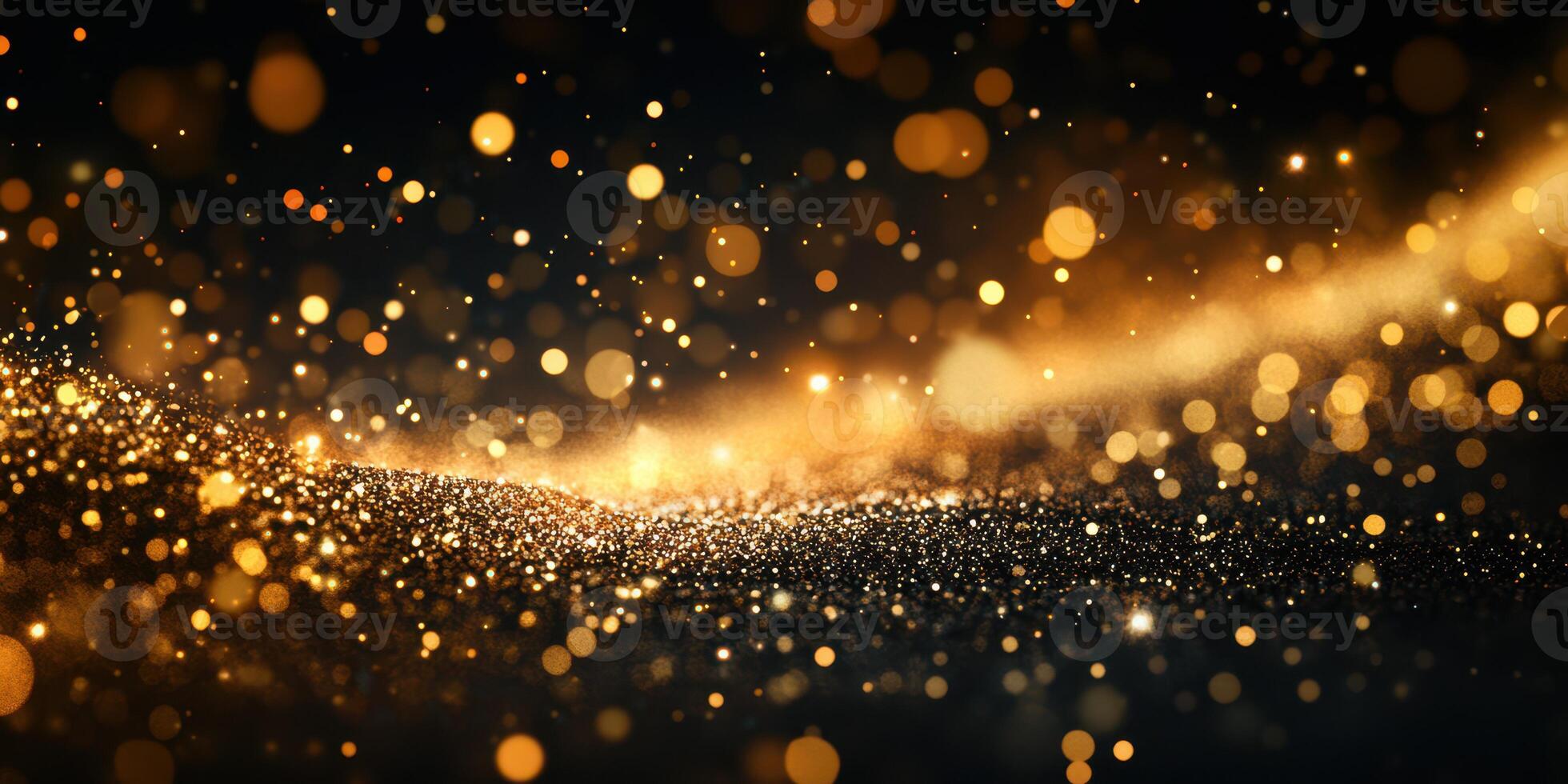 Sparkling golden particles creating a magical atmosphere over a dark background at an evening event photo