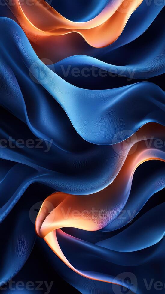 Flowing waves of blue and orange fabric create an abstract visual effect in a soft, textured arrangement photo
